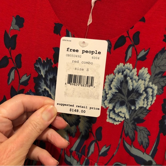 NWT Free People HOLIDAY Maxi Midnight Garden Red Floral Dress Size Small - Picture 6 of 8